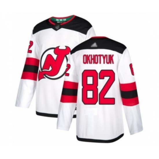 Youth New Jersey Devils #82 Nikita Okhotyuk Authentic White Away Hockey Jersey - Ujersey