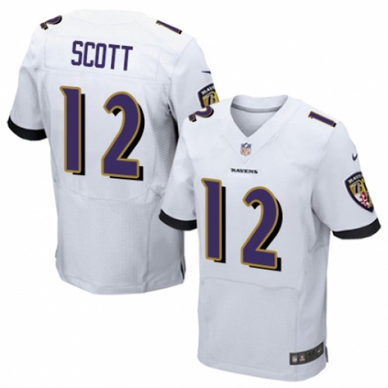 Men's Nike Baltimore Ravens #12 Jaleel Scott Elite White NFL Jersey