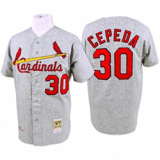 Men's Mitchell and Ness 1967 St. Louis Cardinals #30 Orlando Cepeda Authentic Grey Throwback MLB Jersey - Ujersey