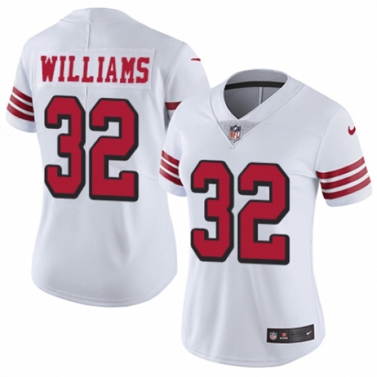 Women's Nike San Francisco 49ers #32 Joe Williams Limited White Rush Vapor Untouchable NFL Jersey - Ujersey