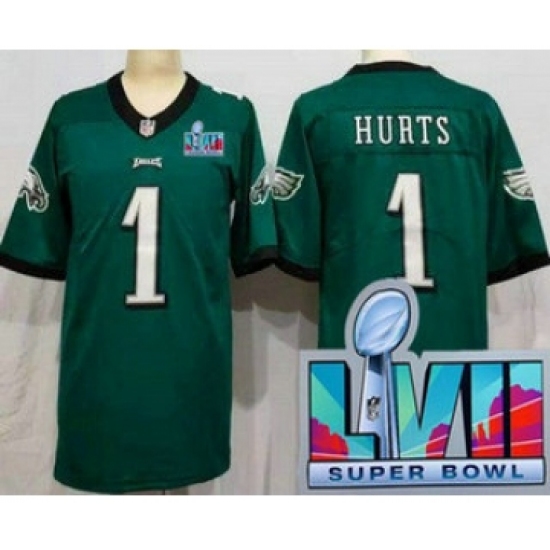 Women's Philadelphia Eagles #1 Jalen Hurts Limited Green Super Bowl LVII Vapor Jersey - Ujersey