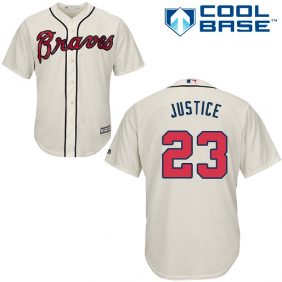 Youth Majestic Atlanta Braves #23 David Justice Authentic Cream Alternate 2 Cool Base MLB Jersey - Ujersey