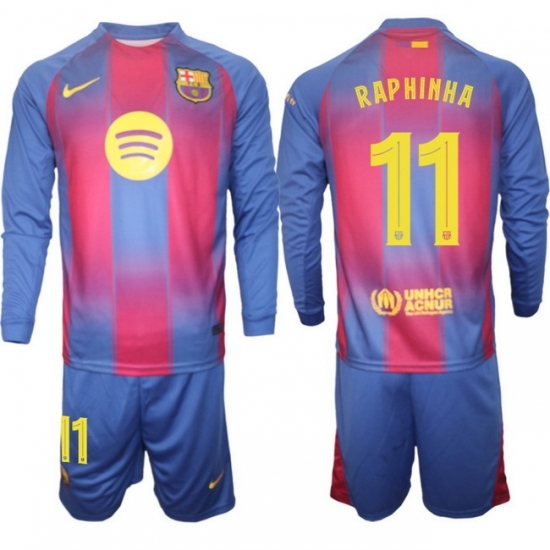 Men FC Barcelona 2026 Soccer Jerseys Red Long #11 RAPHINHA (2)