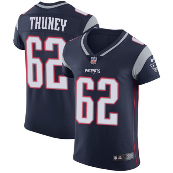 Men's Nike New England Patriots #62 Joe Thuney Navy Blue Team Color Vapor Untouchable Elite Player NFL Jersey - Ujersey