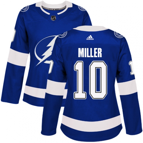 Women's Adidas Tampa Bay Lightning #10 J.T. Miller Authentic Royal Blue Home NHL Jersey - Ujersey