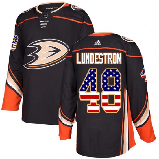 Youth Adidas Anaheim Ducks #48 Isac Lundestrom Authentic Black USA Flag Fashion NHL Jersey - Ujersey