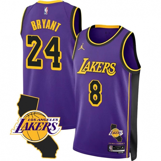 Men's Los Angeles Lakers Front #8 Back #24 Kobe Bryant Purple 2025 California Stitched Basketball Jersey - Ujersey