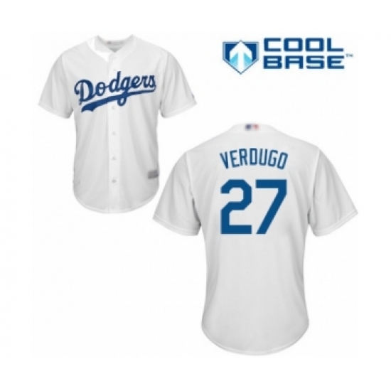 Youth Los Angeles Dodgers #27 Alex Verdugo Authentic White Home Cool Base Baseball Player Jersey - Ujersey