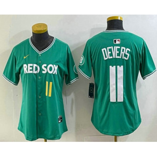 Women's Boston Red Sox #11 Rafael Devers Green 2025 City Connect Player Name Limited Jersey - Ujersey