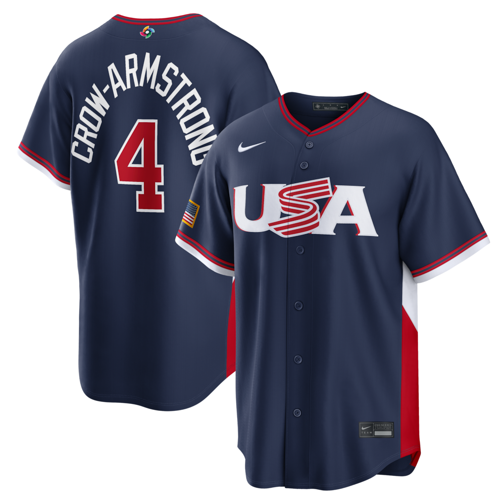 Men's USA Baseball Pete Crow-Armstrong Nike Navy 2026 World Baseball Classic Road Stadium Jersey - U-jersey