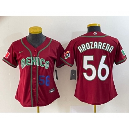 Women's Mexico Baseball #56 Randy Arozarena Number 2023 Red World Classic Stitched Jersey 4