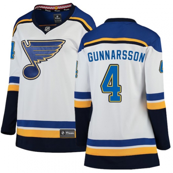 Women's St. Louis Blues #4 Carl Gunnarsson Fanatics Branded White Away Breakaway NHL Jersey - Ujersey