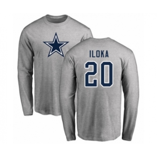 Football Dallas Cowboys #20 George Iloka Ash Name & Number Logo Long Sleeve T-Shirt