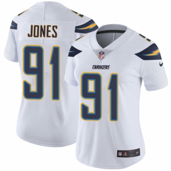 Women's Nike Los Angeles Chargers #91 Justin Jones White Vapor Untouchable Elite Player NFL Jersey - Ujersey