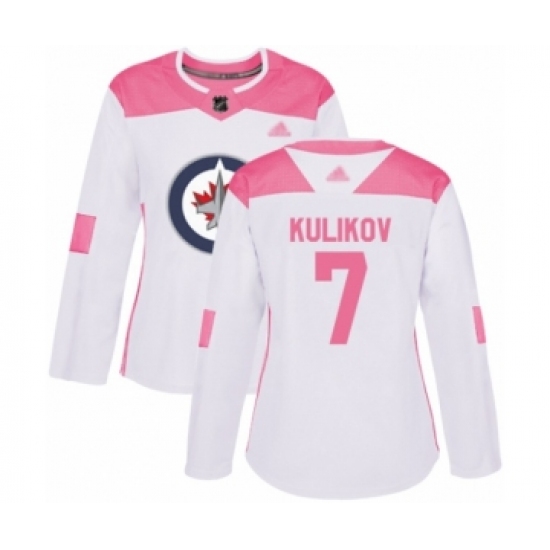 Women's Winnipeg Jets #7 Dmitry Kulikov Authentic White Pink Fashion Hockey Jersey - Ujersey