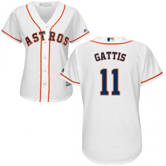 Women's Majestic Houston Astros #11 Evan Gattis Authentic White Home Cool Base MLB Jersey - Ujersey
