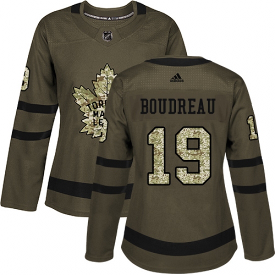 Women's Adidas Toronto Maple Leafs #19 Bruce Boudreau Authentic Green Salute to Service NHL Jersey - Ujersey