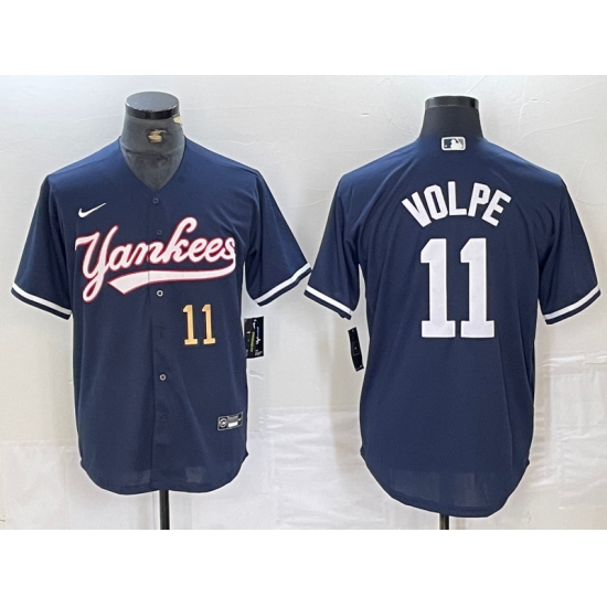 Men's New York Yankees #11 Anthony Volpe Number Navy Cool Base Stitched Baseball Jersey - Ujersey