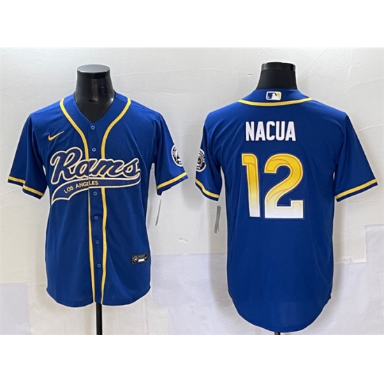 Men's Los Angeles Rams #12 Puka Nacua Royal Cool Base Stitched Baseball Jersey - Ujersey