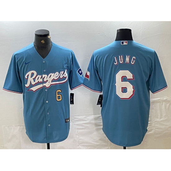 Men's Texas Rangers #6 Josh Jung Number Light Blue Team Logo Cool Base Jersey - Ujersey