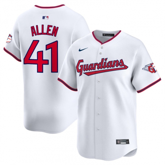 Men's Cleveland Guardians #41 Carlos Allen White Home Limited Stitched Baseball Jersey - Ujersey