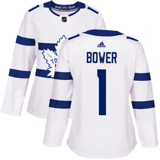 Women's Adidas Toronto Maple Leafs #1 Johnny Bower Authentic White 2018 Stadium Series NHL Jersey - Ujersey