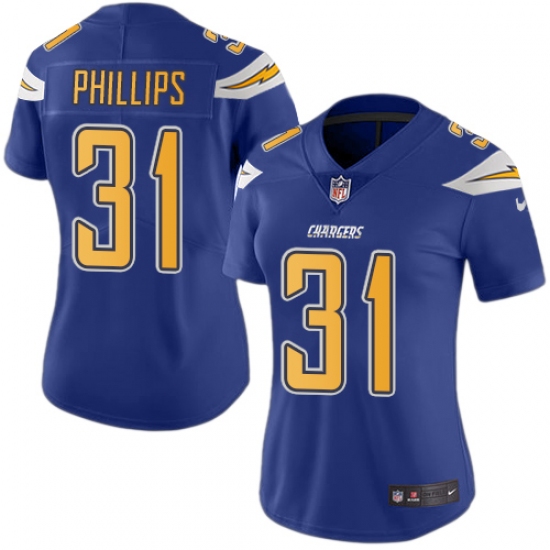 Women's Nike Los Angeles Chargers #31 Adrian Phillips Limited Electric Blue Rush Vapor Untouchable NFL Jersey - Ujersey