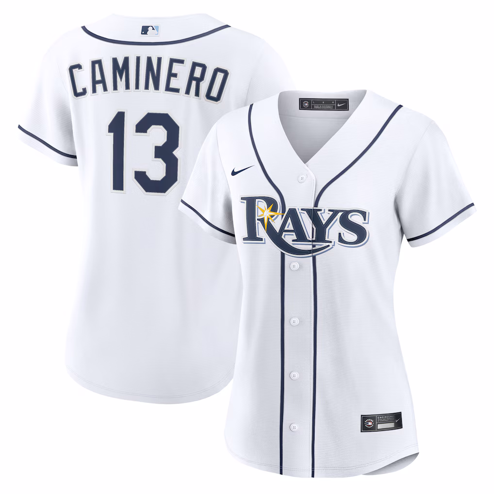 Women's Tampa Bay Rays Junior Caminero Nike White Home Replica Jersey