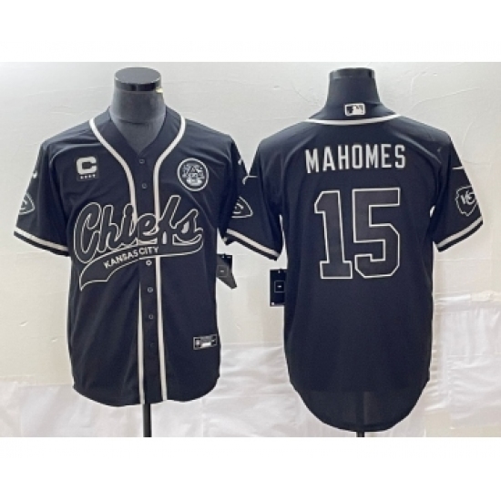 Men's Nike Kansas City Chiefs #15 Patrick Mahomes Black C Cool Base Stitched Baseball Jersey - Ujersey