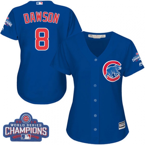 Women's Majestic Chicago Cubs #8 Andre Dawson Authentic Royal Blue Alternate 2016 World Series Champions Cool Base MLB Jersey - Ujersey