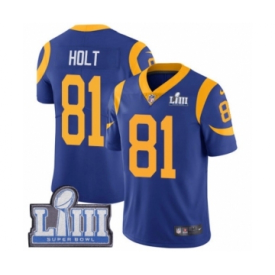 Men's Nike Los Angeles Rams #81 Torry Holt Royal Blue Alternate Vapor Untouchable Limited Player Super Bowl LIII Bound NFL Jersey - Ujersey
