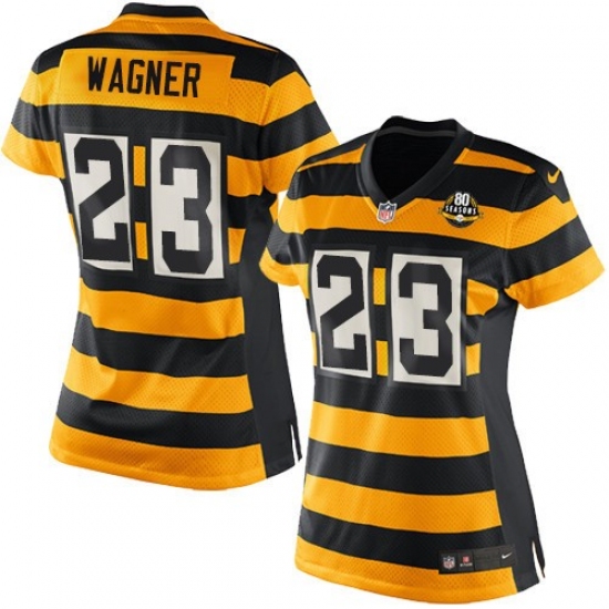 Women's Nike Pittsburgh Steelers #23 Mike Wagner Game Yellow/Black Alternate 80TH Anniversary Throwback NFL Jersey - Ujersey