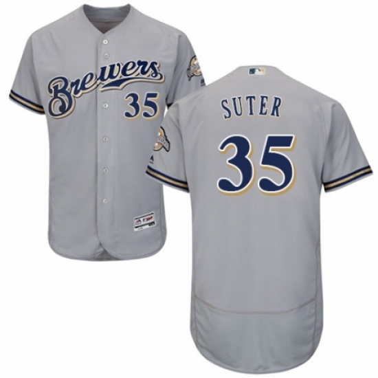 Men's Majestic Milwaukee Brewers #35 Brent Suter Grey Road Flex Base Authentic Collection MLB Jersey - Ujersey