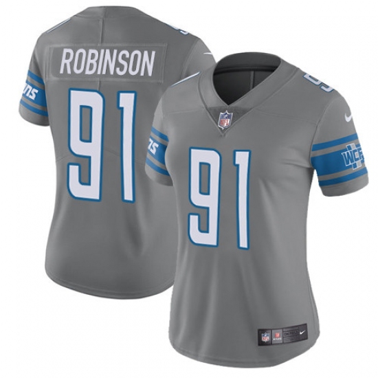 Women's Nike Detroit Lions #91 A'Shawn Robinson Limited Steel Rush Vapor Untouchable NFL Jersey - Ujersey