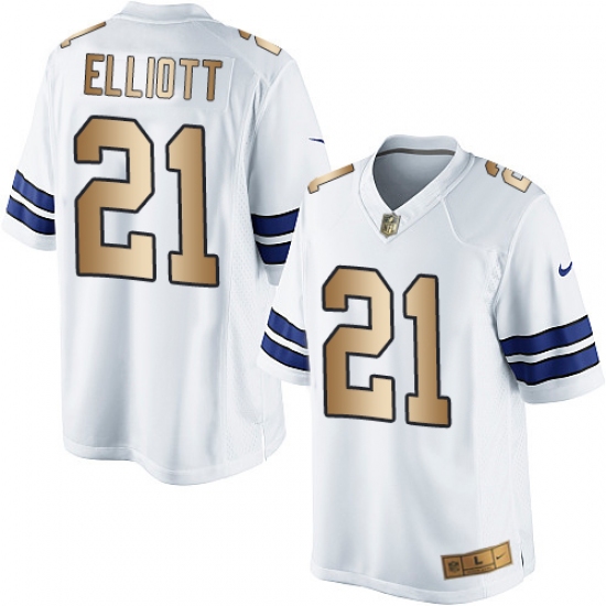 Men's Nike Dallas Cowboys #21 Ezekiel Elliott Limited White/Gold NFL Jersey - Ujersey