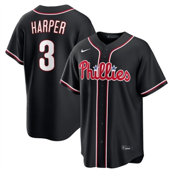 Men's Philadelphia Phillies #3 Bryce Harper Fashion Black Out Stitched Baseball Jersey - Ujersey