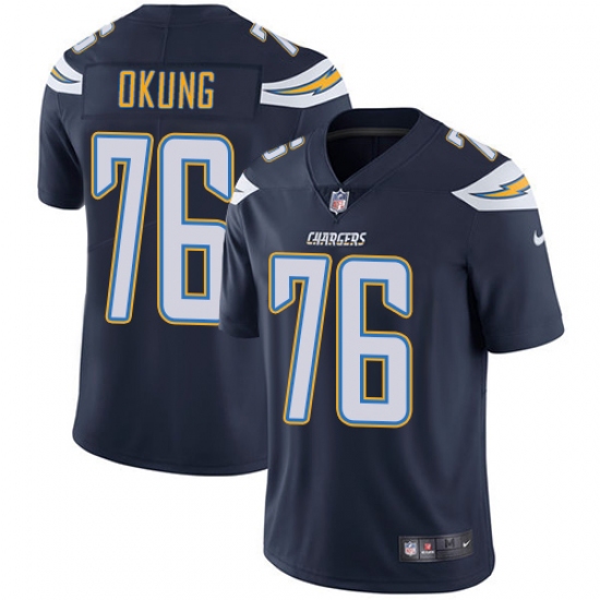 Men's Nike Los Angeles Chargers #76 Russell Okung Navy Blue Team Color Vapor Untouchable Limited Player NFL Jersey - Ujersey