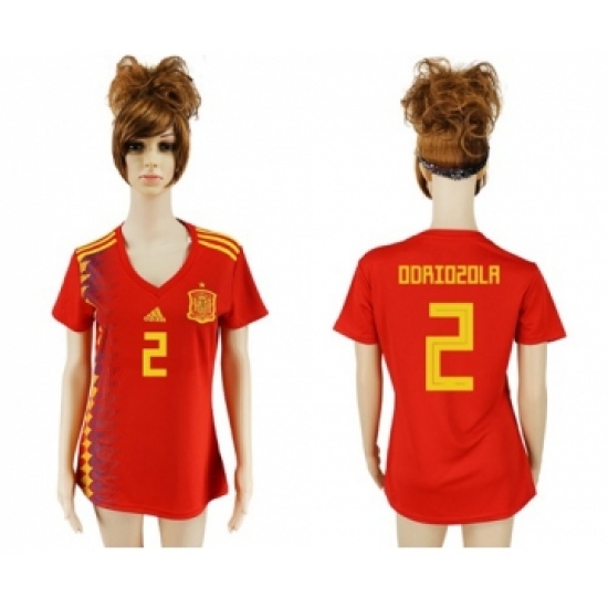 Women's Spain #2 Odriozola Red Home Soccer Country Jersey