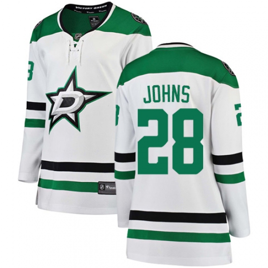 Women's Dallas Stars #28 Stephen Johns Authentic White Away Fanatics Branded Breakaway NHL Jersey - Ujersey