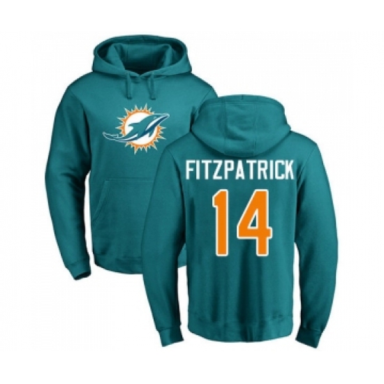 Football Miami Dolphins #14 Ryan Fitzpatrick Aqua Green Name & Number Logo Pullover Hoodie - Ujersey
