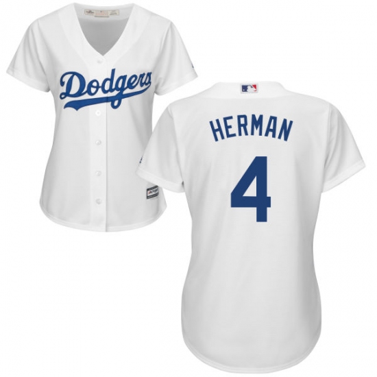 Women's Majestic Los Angeles Dodgers #4 Babe Herman Authentic White Home Cool Base MLB Jersey - Ujersey