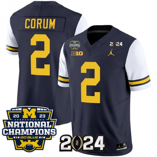 Men's Michigan Wolverines #2 Blake Corum Navy White 2024 F.U.S.E. With 2023 National Champions Stitched Jersey - Ujersey