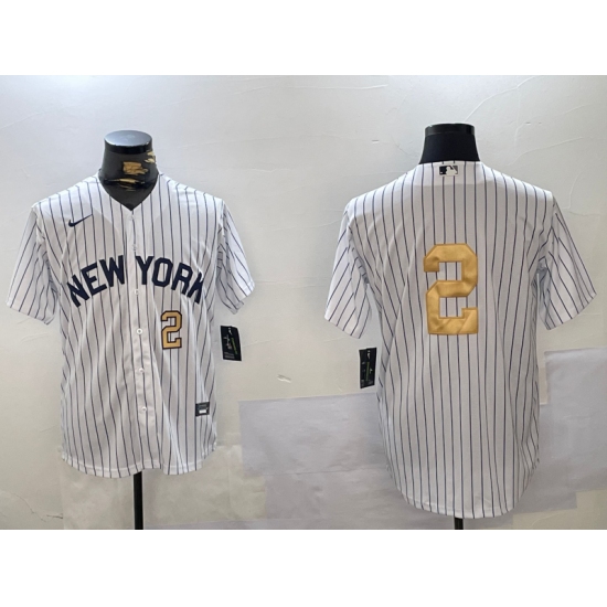 Men's New York Yankees #2 Derek Jeter White Pinstripe Without Name Fashion Cool Base Jerseys - Ujersey