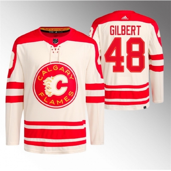 Men's Calgary Flames #48 Dennis Gilbert 2023 Cream Heritage Classic Primegreen Stitched Jersey - Ujersey