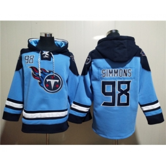 Men's Tennessee Titans #98 Jeffery Simmons Blue Lace-Up Pullover Hoodie - Ujersey
