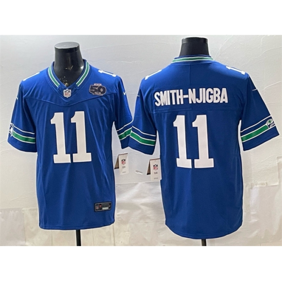 Men's Seattle Seahawks #11 Jaxon Smith-Njigba Royal 2025 F.U.S.E. 50th Season Throwback Vapor Limited Football Stitched Jersey - ujerseystore