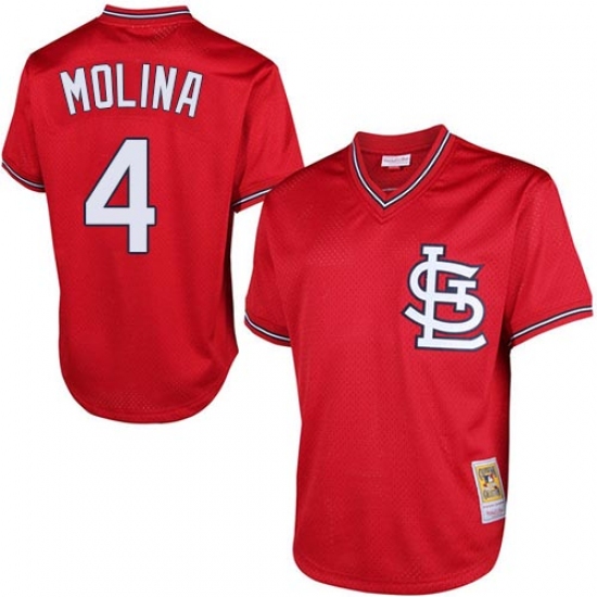 Men's Mitchell and Ness St. Louis Cardinals #4 Yadier Molina Authentic Red Throwback MLB Jersey - Ujersey
