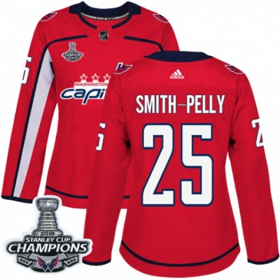 Women's Adidas Washington Capitals #25 Devante Smith-Pelly Authentic Red Home 2018 Stanley Cup Final Champions NHL Jersey - Ujersey