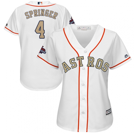 Women's Majestic Houston Astros #4 George Springer Authentic White 2018 Gold Program Cool Base MLB Jersey - Ujersey