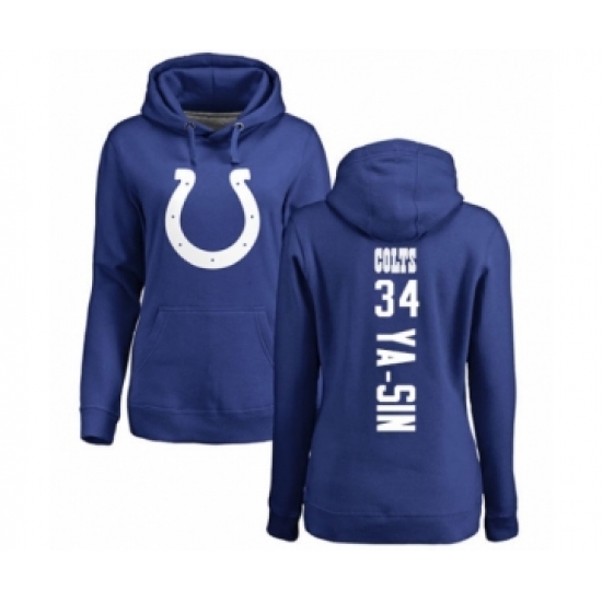 Football Women's Indianapolis Colts #34 Rock Ya-Sin Royal Blue Backer Pullover Hoodie - Ujersey